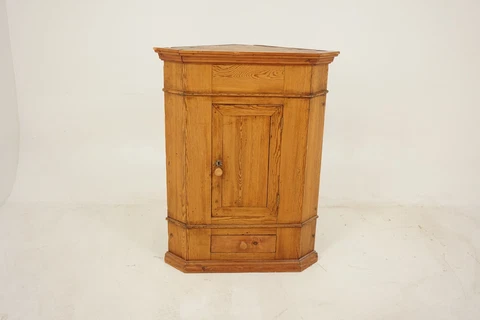 Antique Victorian Pine Single Door Hanging Corner Cabinet, Scotland 1890, H335 Cover