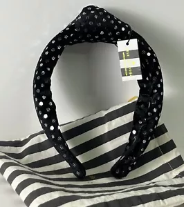 Fascia donna Lele Sadoughi in velluto con annodi slip-on nera a pois argento taglia OS - Foto 1 di 9
