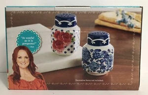 The Pioneer Woman Salt & Pepper Shaker Set "Frontier Rose" Ceramic Stoneware NEW - Picture 1 of 4