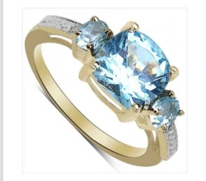 3 CTW Swiss Blue Topaz Ring 14k Gold Over Sterling Silver 925 Size 7 - Picture 1 of 2