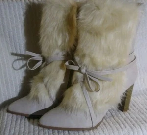 Vintage Dominique Womens Boots Quebec Nicole 9.5 M Faux Fur Beige Retro - Picture 1 of 10