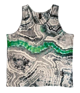 Geode Ice Tie Dye T-Shirt, Mens XL Tank Top Gray Dark Navy & Green - Picture 1 of 10