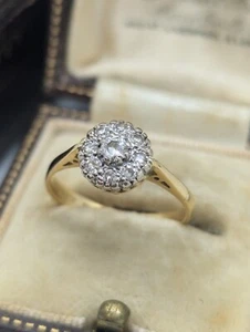 Vintage 18ct Yellow Gold Diamomd Daisy Clister Ring, 1940s Stamp 18ct Size L1/2 - Picture 1 of 20