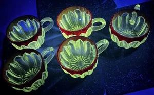 Vintage Antique Set Of 5 EAPG Ruby Red Stained Manganese Glass 2-1/8” Tea Cups - Picture 1 of 17