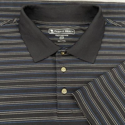 Pebble Beach Men's 2XL Golf Polo Shirt Black Blue Gray Tan Pinstripe Stretch - Image 1 of 4