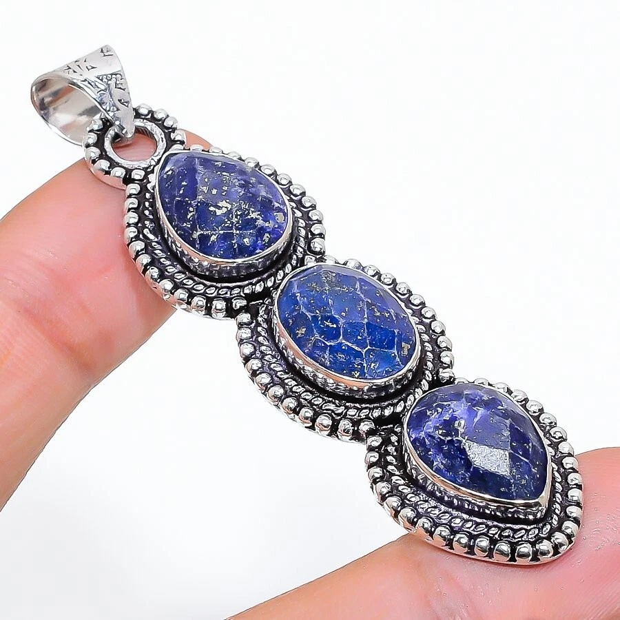 Lapis Lazuli Gemstone Handmade 925 Sterling Silver Jewelry Pendant Sz 2.5" - Image 1 of 1