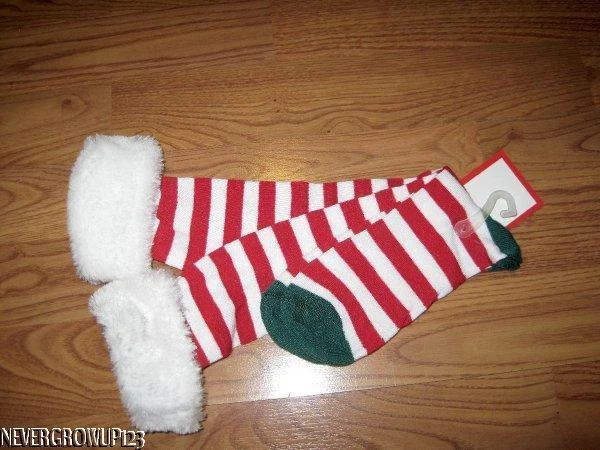 MUJER HASTA LA RODILLA ROJO/BLANCO BASTÓN DE CARAMELO RAYAS CALCETINES DE NAVIDAD ~ BLANCO IMITACIÓN PIEL ~ NUEVO CON ETIQUETAS Foto 1 de 1