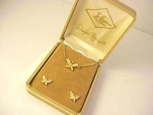 Collar Mariposa Pendientes Perforados Demi Parure Diseñador Firmado JoAnne Joyas - Imagen 1 de 5