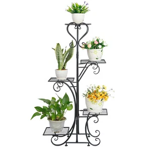 Plant Stand 5-Tier Flower Pot Rack Balcony Garden Balcony Decor Iron Shelf Rack - Picture 1 of 8