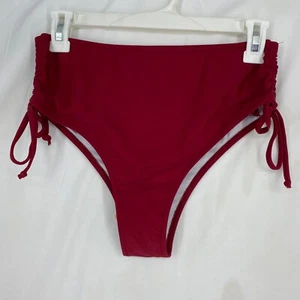 Pantalones de bikini Beachsissi para mujer talla mediana rojo oscuro corbatas laterales fruncidas forradas - Imagen 1 de 7