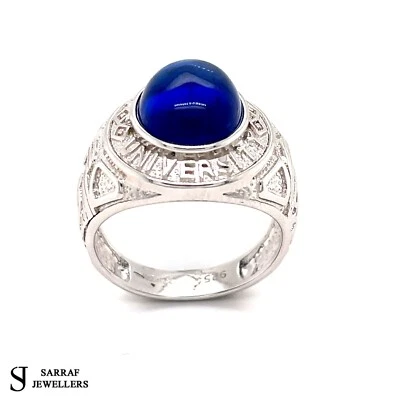 London Mens Solid 925 Sterling Silver Ring Blue Oval Oxford University Solitaire - Image 1 of 4