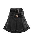 Girl's Short Skirt Two Pocket Zipped With Belt Shiny Black Skirt Classic #551310