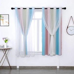 Blackout Curtains for Kids Girls Bedroom Living Room Stars Curtains Double Layer - Picture 1 of 20