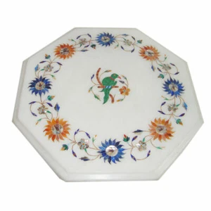 12" Marble corner top table semi precious stones handmade floral inlay art work - Picture 1 of 3