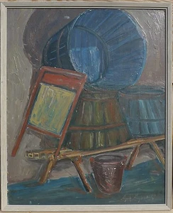 Sconosciuto Espressionista/Forfora Interno Dipinto a Olio Circa 1950 - Picture 1 of 11