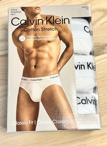 Calvin Klein New Men White Cotton Stretch 3 Pack Hip Briefs Underwear Size XL - Picture 1 of 6