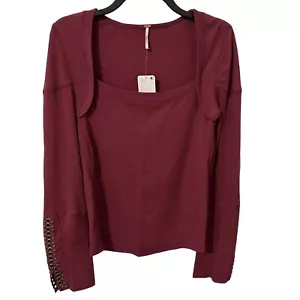 Free People A Little Unruly Red Jasper taglia L maglia elasticizzata occhielli manica lunga - Foto 1 di 6