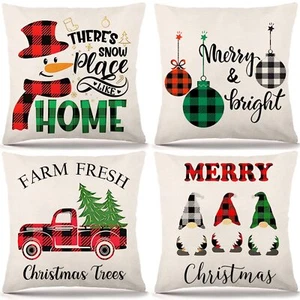 Christmas Pillow Covers 18x18 Set of 4 Decor Farmhouse Make Offer! - Picture 1 of 6