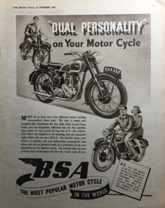 BSA MOTOCICLETAS 350cc ORIGINAL 1951 B/W ANUNCIO 26cm x 19cm - Imagen 1 de 4