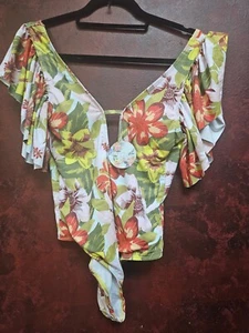 New Women's Size Small White Floral Bathing Suit with Ruffle-cx2199 - Picture 1 of 4