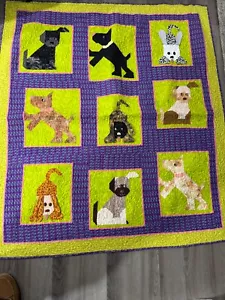 Adorable Handmade Quilt Applique Dog Quilted Cotton - Picture 1 of 15