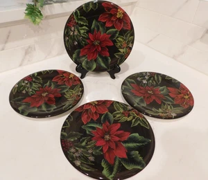 Rare Set of 4 Certified International POINSETTIA Salad Dessert Plates - Picture 1 of 7