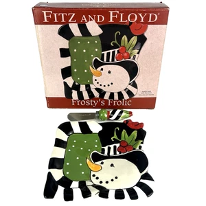 Piatto pupazzo di neve natalizio Fitz and Floyd Frosty's Frolic con diffusore scatola originale - Foto 1 di 17