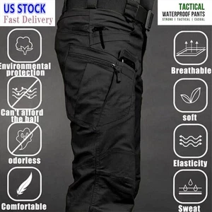 Mens Cargo Tactical Pants Work Combat Pants Outdoor Hiking Waterproof Trousers - Picture 1 of 33