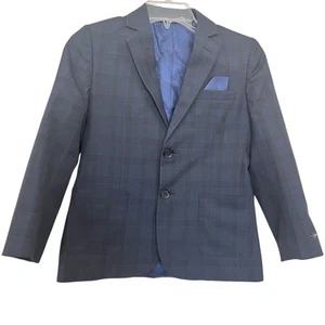 Leo & Zachary Boys Navy Black Plaid Suit Sports Jacket Blazer size 10 - Picture 1 of 14