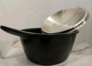 Olla antiadherente de aluminio fundido de 5 cuartos de galón para horno holandés con tapa de acero inoxidable usada - Imagen 1 de 9