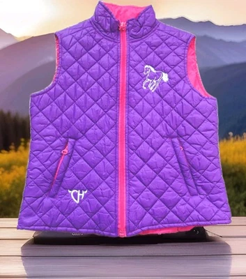 COWGIRL HARDWARE PURPLE Pink/White Embroidered VEST in Girls size medium 7/8  - Image 1 of 4