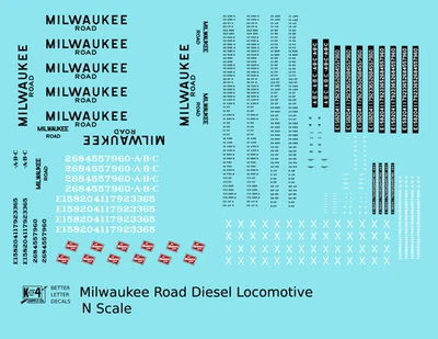 Calcomanías escala K4 N locomotora diésel Milwaukee Road negras Foto 1 de 3