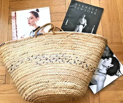 Большая пляжная/сумка для покупок из натуральной соломы СУПЕР ВМЕСТИТЕЛЬНАЯ Barneys New York ** ВИНТАЖНАЯ! - Изображение 1 из 4