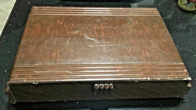 Caja de almacenamiento de cubiertos de madera WM ROGERS ~ 11" X 16 3/4” X 3,5" Foto 1 de 4