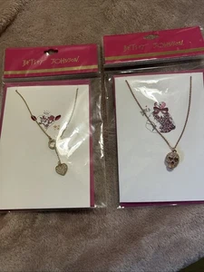 2 Betsey Johnson Pave Skull & Heart Necklaces on Greeting Card MISP New $50 - Picture 1 of 7