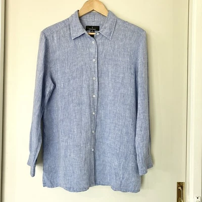 Sportscraft 100% Linen Long Sleeve Button Shirt Size 12 Blue Office Top As New - image 1 of 4