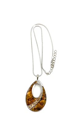 Kenneth Cole KC Yellow Orange Mop Abalone Rhinestone Teardrop Pendant Necklace - Image 1 of 4