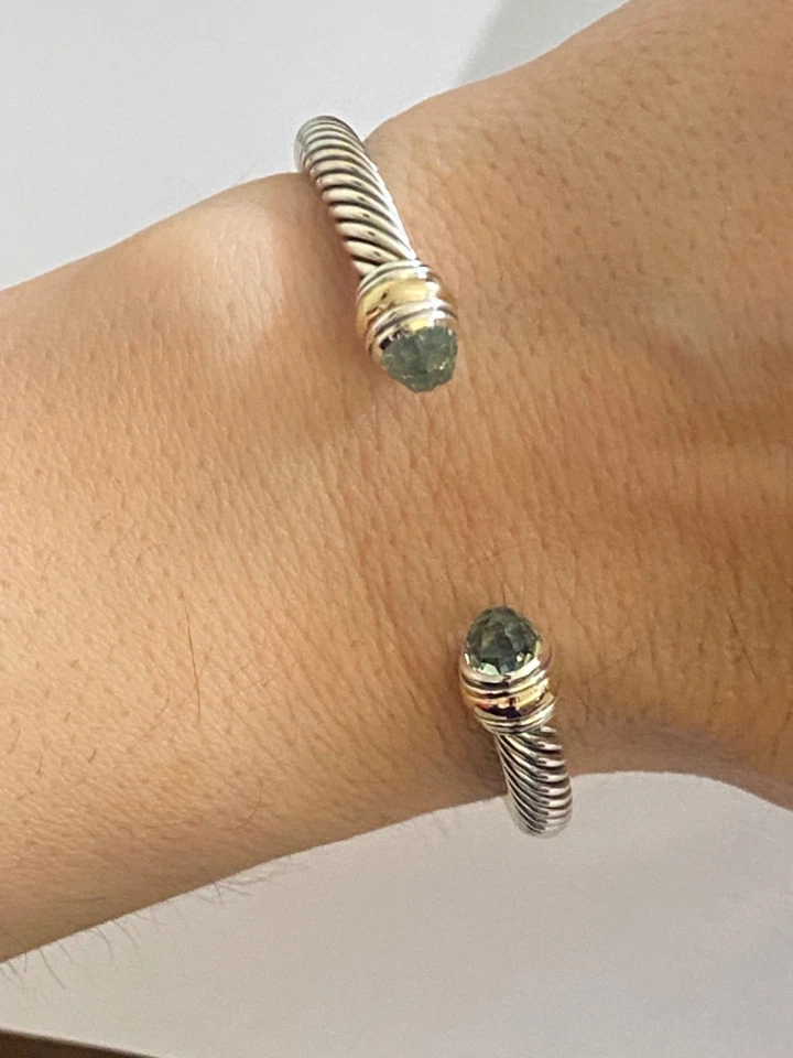 David Yurman Cable Classics 5mm Prasiolite  Cuff Bracelet 925 And 585 SMALL - Image 1 of 4