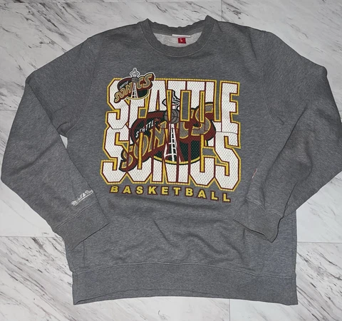 Seattle Supersonics Mens Large Crewneck Sweatshirt Mitchell & Ness NBA Sonics Cover