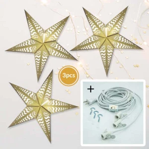 "Paquete de 3 PAQUETES DE 24" Linterna de Estrella de Papel Iluminado Recortado Olas de Marea Blanca, con LED... - Imagen 1 de 9