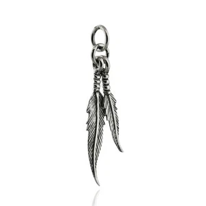 Double Feathers Pendant - 925 Sterling Silver - Charm Bird Hanging Hang NEW - Picture 1 of 3