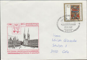Brief mit Sonderstempel 100 J. organisierte Philatelie in Bremen 1987, Bund 1346