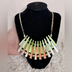 Vintage Anthropologie Glass Bead Rhinestone Mother of Pearl Gold Plated Necklace - Picture 1 of 3