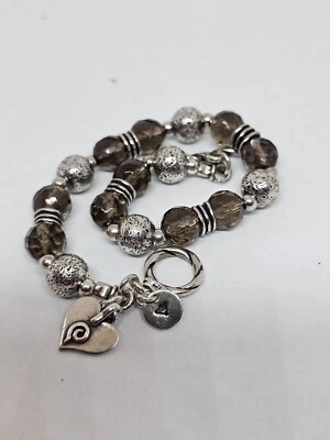 Pulsera SILPADA RETIRADA Plata de Ley 925 Cuarzo Ahumado Corazón Palanca B1477 L2 Foto 1 de 4