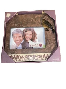 Picture frame Beautiful 6x 4Inch Wood Like Picture Frame With Bird Brown - Picture 1 of 7