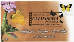 19-007, 2019, California Dog Face Butterfly, Pictorial  Postmark, FDC,  - Picture 1 of 1