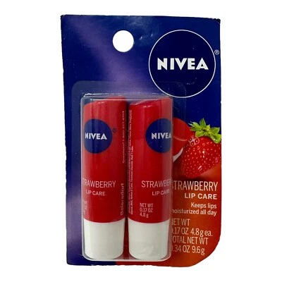 Paquete de 2 Cuidado Labial Fresa Nivea Tintado Perfumado 0.17 OZ Fórmula Descontinuada Difícil de Encontrar Foto 1 de 4