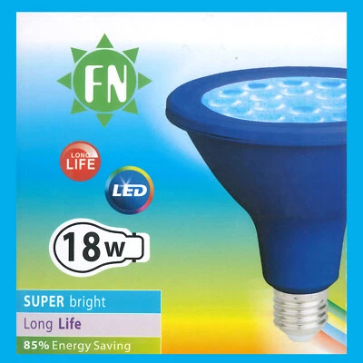 3x 18W PAR38 Blue Coloured LED Flood Reflector ES E27 Light Bulb Lamp - Image 1 of 4
