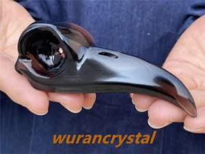 3" Natural Obsidian Carved crow Skull Crystal Raven Crystal Skull Reiki Gift - Picture 1 of 11