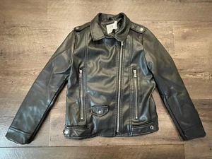 Zara Girls Black Faux Leather Biker Jacket Size 9 EUC - Picture 1 of 6